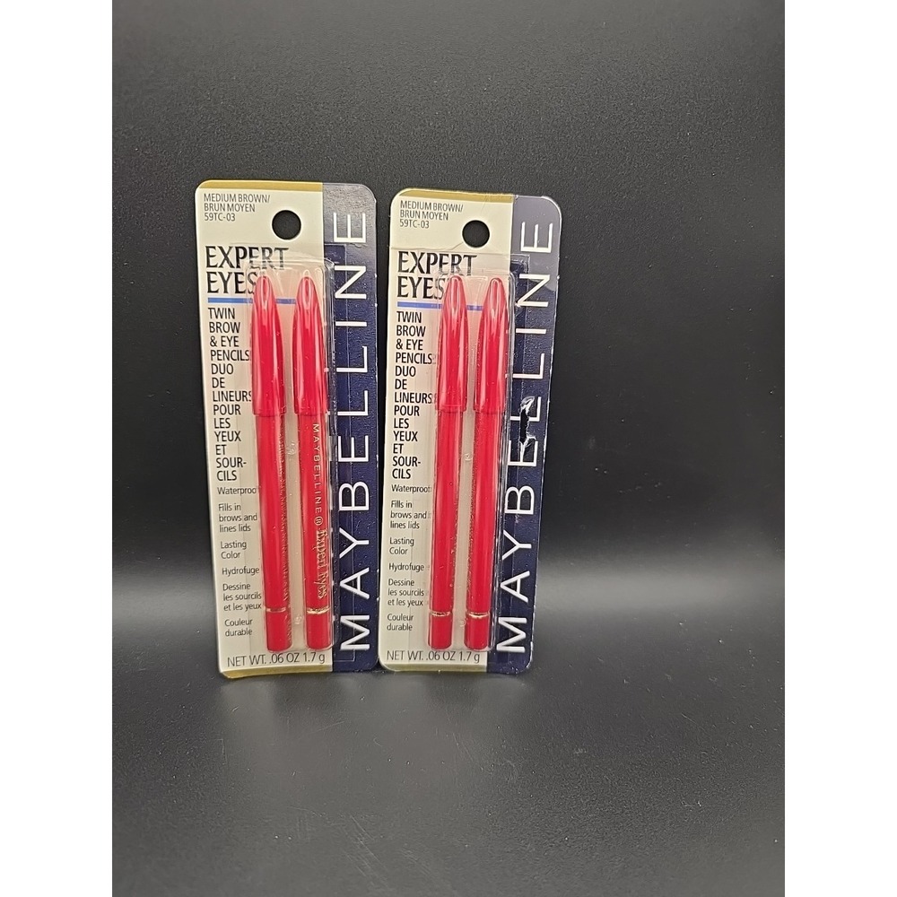 NOS Lot 2 Maybelline Expert Eyes Twin Brow & Eye Pencils 59TC-03 Medium Brown